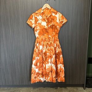 Vintage Orange and White Midi Dress